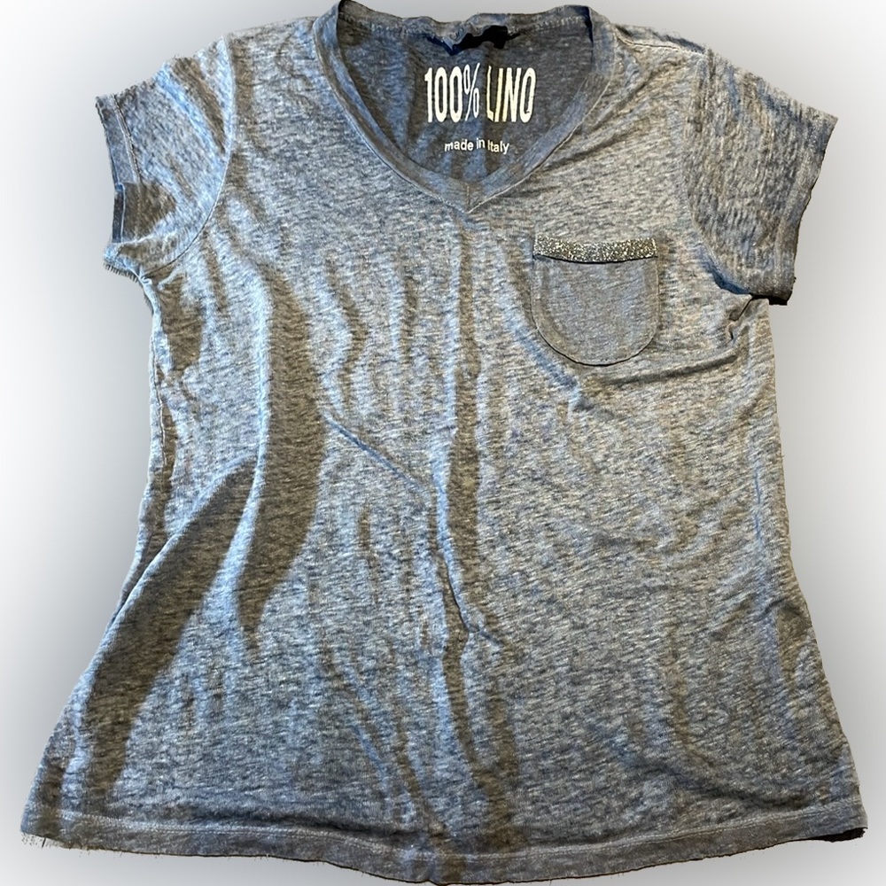 Femme Fatale Semi Sheer Linen T with Silver embellished pocket
